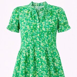 First Love by Lovelyn Women’s Green Floral Tiered Button Dress - Size 2X